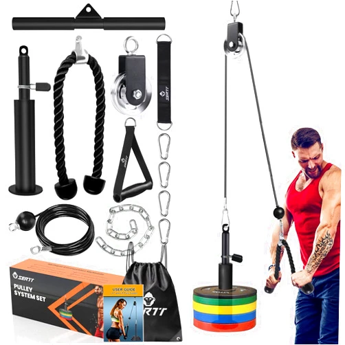 SERTT LAT Pulldown Pulley System Gym, Upgraded LAT and Lift Cable Machine Attachments with Triceps Pull Down, Biceps Curl, Back, Forearm, Shoulder, Arm Workouts - Home Gym Add On Equipment