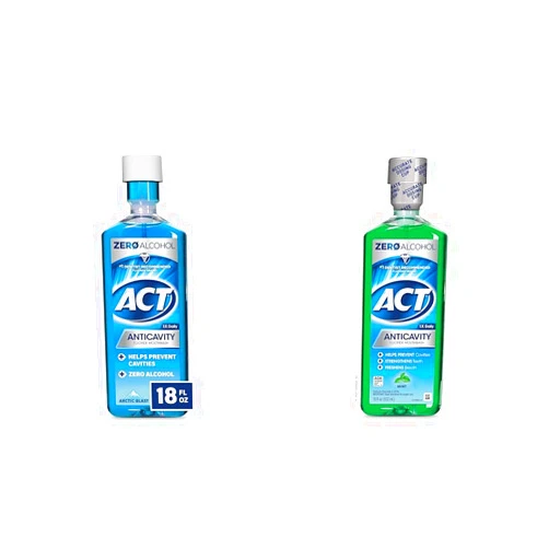 ACT Anticavity Zero Alcohol Fluoride Mouthwash 18 fl. oz. Arctic Blast & Mint Flavors with Dosing Cup