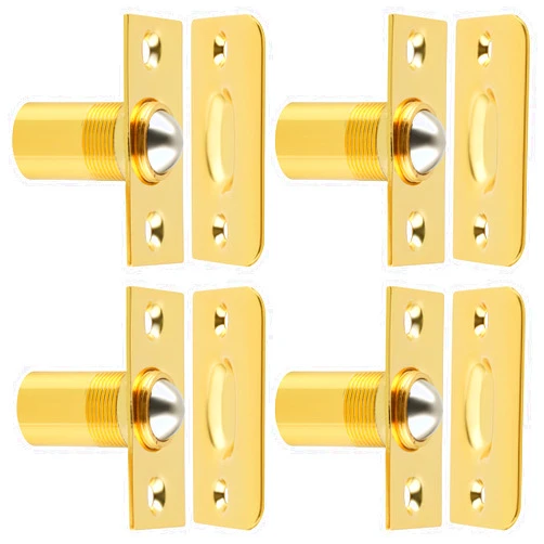Alise Door Ball Catch,Drive in Ball Catches with Strike Plate for Closet Doors,Adjustable Tension Ball Latch Hardware,Brass and Stainless Steel Gold Finish,Pack of 4