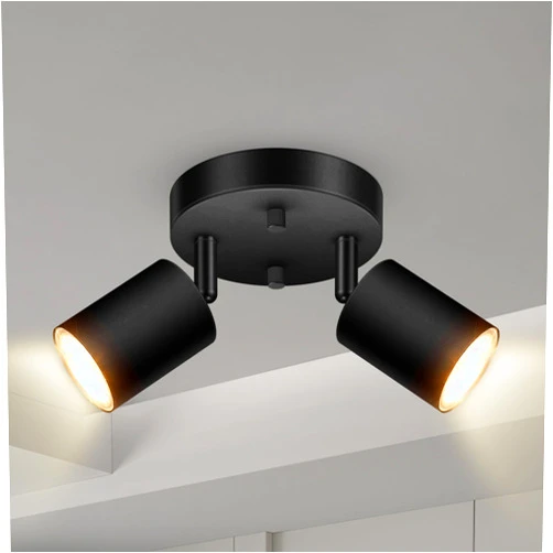 Bricosmocon 2 Light Track Lighting Fixtures Ceiling, Matte Black Round Directional Ceiling Spotlight, GU10 Flush Mount Track Fixture, Adjustable Modern LED Track Lights for Kitchen/Living Room, Bulb Not Included