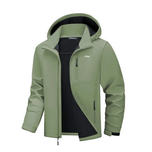 WULFUL Men's Softshell Jacket Waterproof Lightweight Insulated Windbreaker Fleece Lined Rain Shell Jacket for Hiking Travel