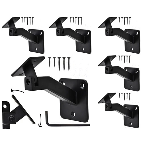 HOMIER 6 Pack Heavy Duty Swivel Handrail Brackets with Adjustable Angle Square Stair Hand Rail Brackets for Indoor Staircase, Black