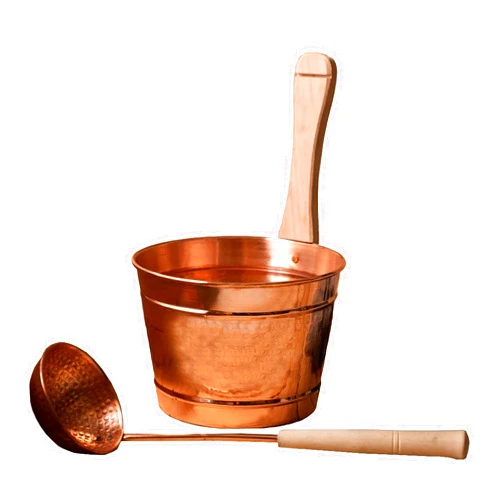 Anatolica Copper Sauna Bucket and Ladle, Diameter 8.1 inches, H: 5.9 inches