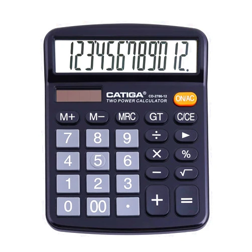 CATIGA 12 Digits Desktop Calculator with Large LCD Display and Sensitive Button, Dual Solar Power and Battery, Standard Function for Office, Home, School, CD-2786