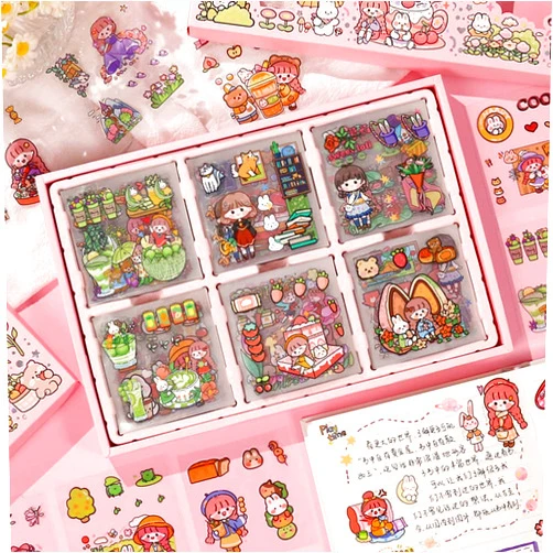 EAMOTOL 200 Sheets Kawaii Cartoon Girls Stickers, Cute PET Transparent Journaling Supplies Clipping Decals Scrapbooking Sticker Set for Diary Planners Album Calendar Bullet Junk Journal Birthday Gift