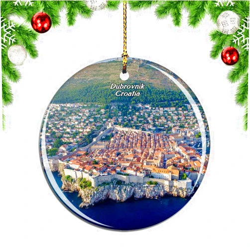 Weekino Croatia Dubrovnik City Christmas Xmas Tree Ornament Decoration Hanging Pendant Decor City Travel Souvenir Collection Double Sided Porcelain 2.85 Inch