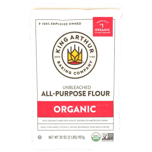 King Arthur Organic All Purpose Flour, Premium Baking Flour for Bread, Pizza Dough, and Pastries, Unbleached and Non-GMO, Versatile for All Your Baking Needs, 32 oz (2 lbs)