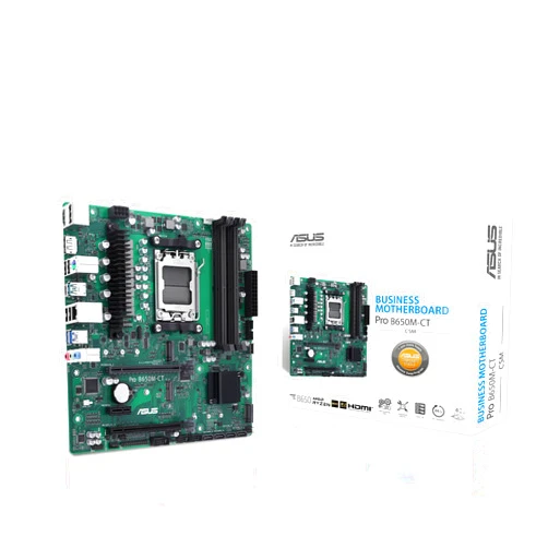 ASUS Pro B650M-CT-CSM AMD B650 AM5 Ryzen™ Desktop 9000 8000 & 7000 Micro-ATX mATX business motherboard DDR5, PCIe 5.0, USB 3.2, M.2, with enhanced security, reliability, manageability & serviceability