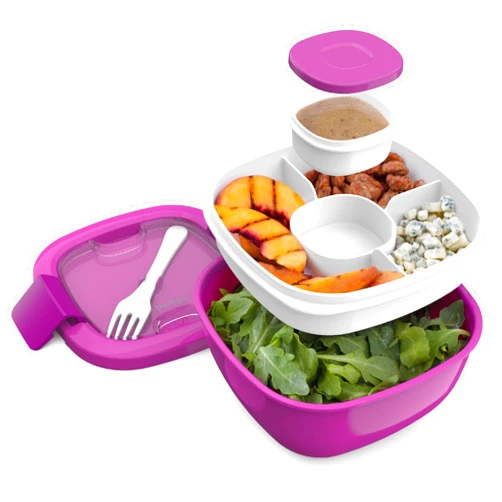 Bentgo All-in-One Salad Container - Large Salad Bowl, Bento Box Tray, Leak-Proof Sauce Container, Airtight Lid, & Fork for Healthy Adult Lunches; BPA-Free & Dishwasher/Microwave Safe (Purple)