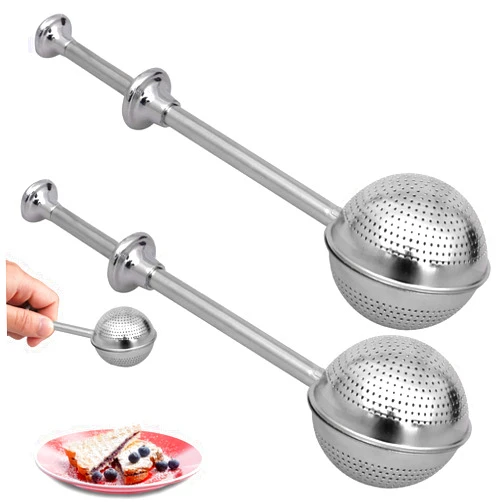 Wishstream 2 Pcs Bakers Dusting Wand for Sugar Flour and Spices, Stainless Steel Flour Duster for Baking, Powdered Sugar Shaker Duster Sifter, Spring-operated Handle for One-handed Operation
