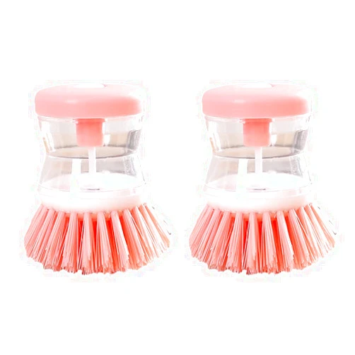 Calsgkspray 2Pcs Pink Dish Brush with Soap Dispenser,Soap Dispensing Brush, Kitchen Brush,Dish Pot Pan Sink Cleaning, Dish Brush Washing Utensils,Washing Up Liquid Soap Dispenser,Soap Dispensing Dish Brush