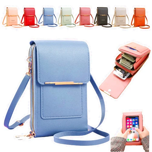 Ankikina 2023 New Anti-Theft Leather Bag, Anti Theft Leather Bag, Touch Screen Small Crossbody Cell Phone Purse for Women Travel (Blue)