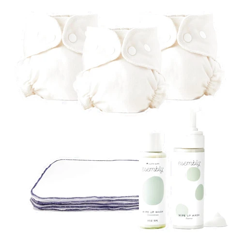 Esembly Eco-Friendly Diapering and Wipe Bundle | Cloth Diaper Inners (3-Pack, Size 2) and Wipe Up Wash Kit (12-Pack)