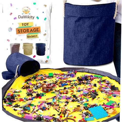 DaWikity Kids Toy Storage Basket and Play Mat - Building Bricks Toy Storage Organizer - Tidy with Ease - Toy Blocks Mat Storage Bag - Collapsible XL Kids Canvas Bag/Bin - Drawstring Playmat Boy/Girls-15