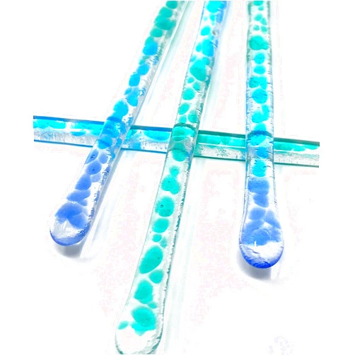 StudioTica Costa Rican Sea (Paradise Collection) - 7.25 inch handmade glass stirrer - Set of 4 sticks - Perfect for cocktail and coffee mugs. Includes gift box