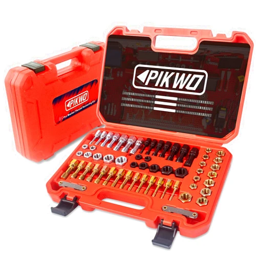 Pikwo 61Pcs Thread Restorer Kit, Rethread Repair Tool, UNC UNF & MetricThread Chaser Set with Thread Pitch Gauge