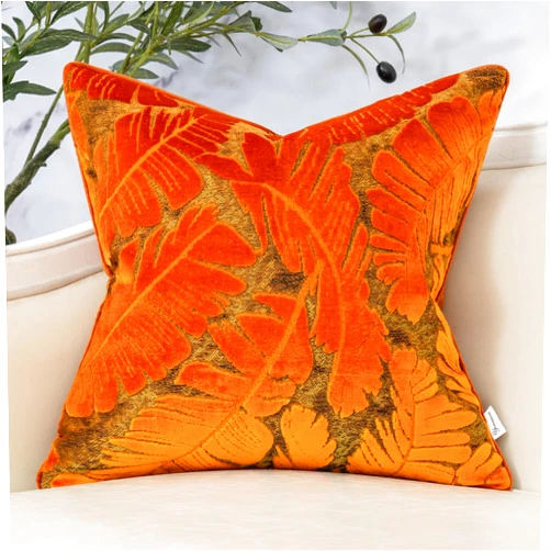 Yamminess Burnt Orange Farmhouse Flower Throw Pillow Cover Floral Velvet Cushion Case Modern Jacquard Pillowcase for Sofa Couch Bedroom Living Room Home Decor,18x18 Inch