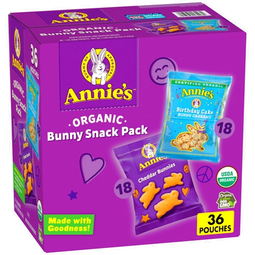 Annie’s Annie's Organic Birthday Cake Bunny Grahams and Cheddar Bunnies Snack Pack 36 Count, 36 oz