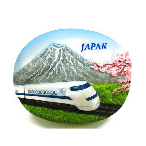 Witny Tiny Shinkansen Bullet Train and Mount Fuji Japan East Asia Tourist Attractions Resin Refrigerator Magnet Traveler Souvenir 3D Fridge Magnets
