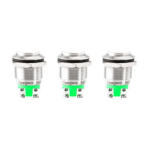 Keegwa (3 PCS) 19MM Momentary Push Button Switch Metal Waterproof Stainless Steel 12V 24V 36V DC 110V 250V AC 5A 1NO SPST (High Round)