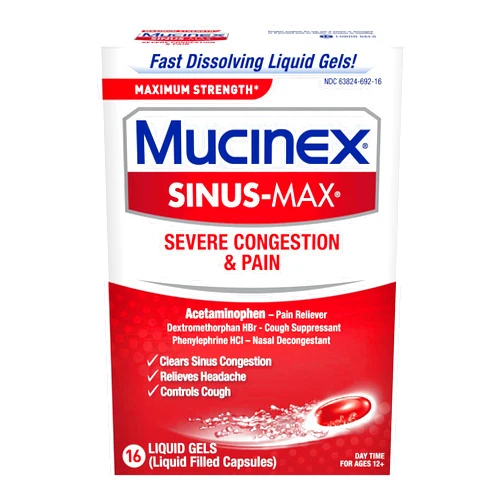 Mucinex Sinus-Max Max Strength Severe Congestion & Pain Liquid Gels, 16ct