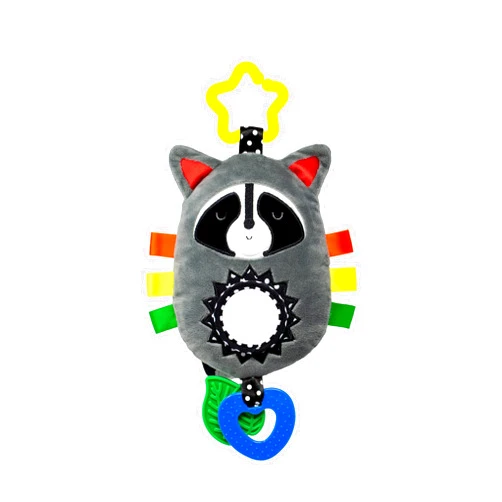Kalianii Squish 'N Play Raccoon Activity Toy- Multi-Sensory Learning Baby Toy - Stroller Toy, Car Seat Toy, Tummy Time Toy, Teether Toy, Baby Gift - with Mirror, Rattle & Taggies