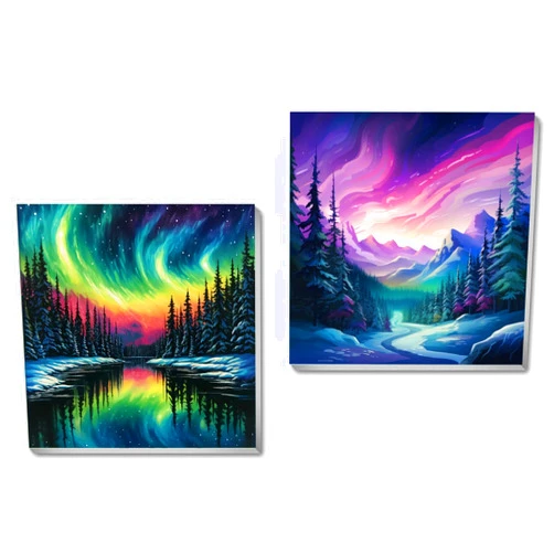 stnckic 2 Pack Paint by Numbers Kit Adults Framed, Landscape Adults'' Paint-by-Number Kits Canvas with Easel, Aurora DIY Paint by Number Kits for Beginners for Home Wall Decor 8x8 inch