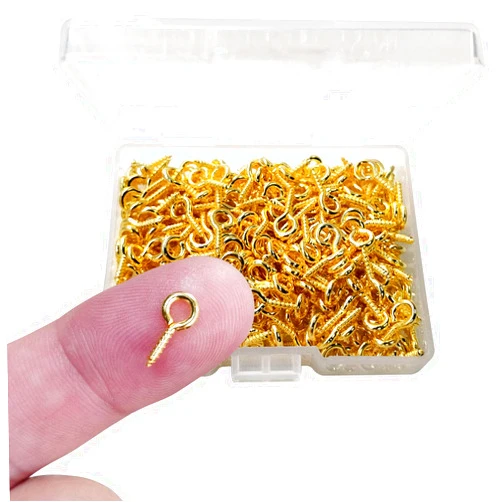 TTSAM 300PCS Mini Screw Eye Pin Pegs, 10 x 5mm Hooks, Self Tapping Screws for Arts & Crafts, Cork Top Bottles & DIY Jewelry Making (Gold)