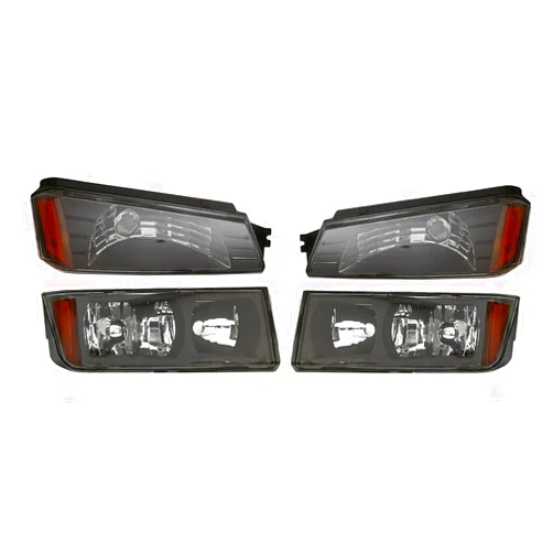 LEESENEVO Headlight Assembly W/Body Cladding Clear Lens Left Rear Right Driver & Passenger Side for Chevy for Avalanche 1500/2500 2002-2006 Black-Housing GM2801170 GM2801143