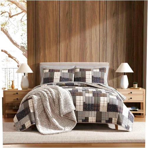 Eddie Bauer - Queen Quilt Set, Naturally Soft Cotton Bedding w/a Lightweight Feel for All-Year Comfort, Reversible w/Matching Pillowcases, 3 Piece Bed Set (Antique Brown)