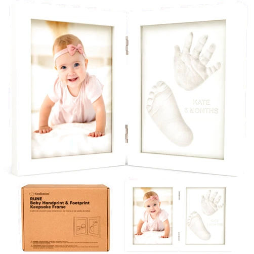 KeaBabies Baby Footprint Kit, Baby Shower Gifts for Girls, Boys - Personalized Baby Hand and Footprint Kit Keepsake, Newborn Handprint Foot Prints Makers, Nursery Picture Frame, New Mom Gift (Alpine White)