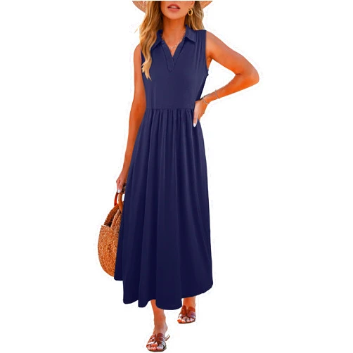 ANRABESS Women's Casual Dresses Summer Maxi Sleeveless Sundress V Neck A-Line 2025 Fashion Beach Vacation Long Dress