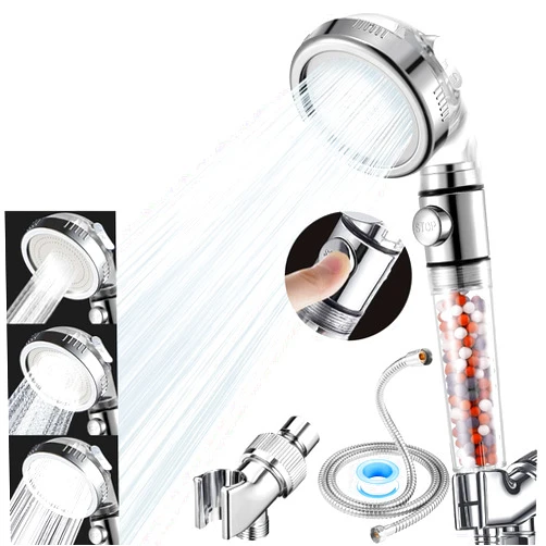 Vacto High Pressure Handheld Shower Head with Filter, Shower Head Kits with Hose and Bracket, Hard Water Softener Water Purifying Filtered Showerheads with Filter Beads