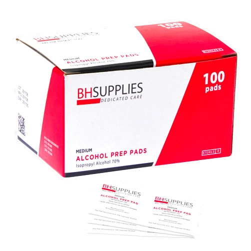 BH Supplies Alcohol Prep Pads | Medical Grade, Sterile, Individually Wrapped, 70% Isopropyl Alcohol, Medium 2-Ply, 100-Pack