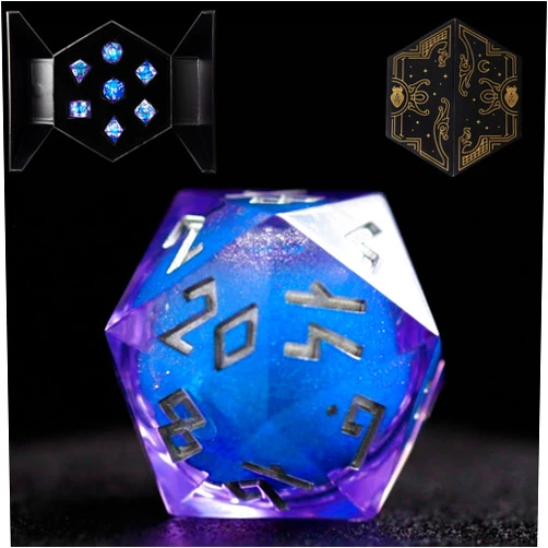 HEIMDALLR Liquid Core Dice Set with First Ever LED Display Case - 7-PC Hand-Painted Sharp Edge DND Dice Set with Gift Dice Box - Resin Dungeons and Dragons Dice Set (D&D Dice Set) (Starshimmer)