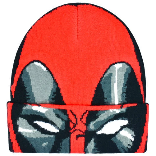 Concept One Marvel Deadpool Roll Down Cuff Beanie Hat, Red/Black, One Size