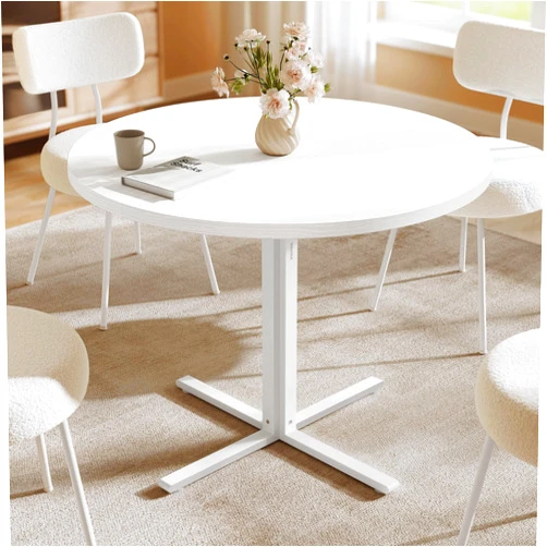 VASAGLE Dining Table, Small Round Kitchen Table for 4 People, 31.5 x 29.4 Inches, for Dining Room, Living Room, Farmhouse, Water-Resistant, Snow White UKDT082W01V1