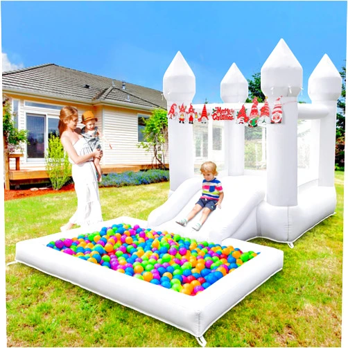 Connsann Bounce House for Toddlers 1-3 Kids Indoor Bounce House Small Bounce House for Kids 3-6 White Bounce House for Kids with UL Certified Blower, Ball Pool, Slide, Bounce Area 3 in 1
