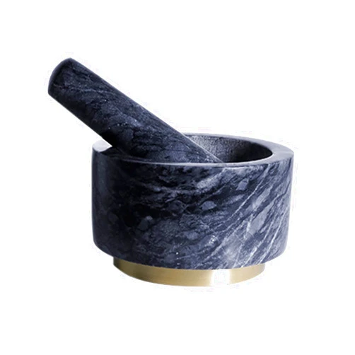 WAOCEO Mortar and Pestle Polishing Natural Granite Mortar and Pestle Set with Gold Metal Base,2 Cup Capacity, Make Fresh Guacamole, Salsa, Pesto, Herb Crusher, Grind Spices and Nuts to Release Flavor pestal