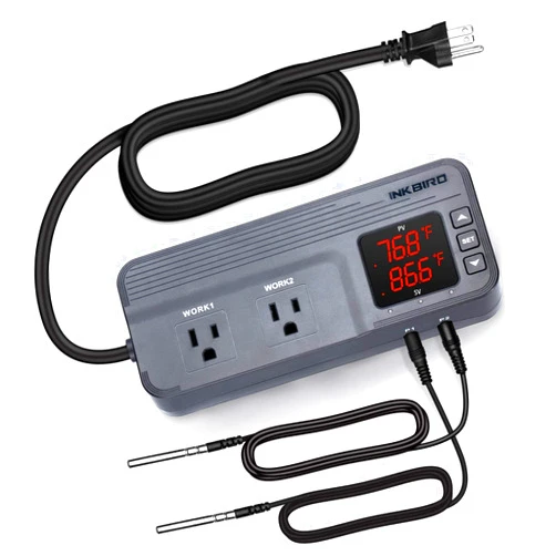 Inkbird ITC-608T Temperature Controller with Dual Temperature Sensor AC Dual Stage Outlet Thermostat with 12 Period Time Stage 1800W ETL Listed.