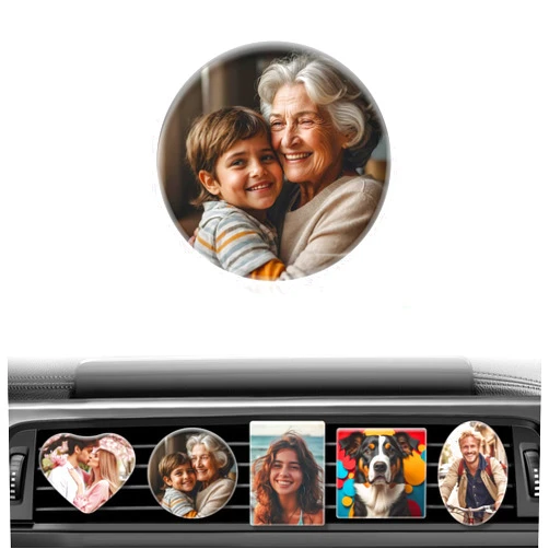 Nemufy Personalized Car Air Vent Clips with Picture, Custom Crystal Photo Automotive Scents Vehicle Air Freshener for Women Men,Circular