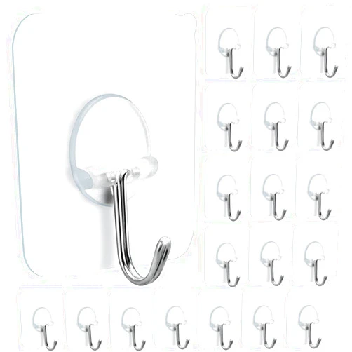 FOTYRIG Adhesive Hooks Heavy Duty Sticky Wall Hooks for Hanging Towel Hooks Holder 15lb(Max) 180 Degree Rotating Seamless Stick on Bathroom Kitchen Office Outdoors-20 Packs