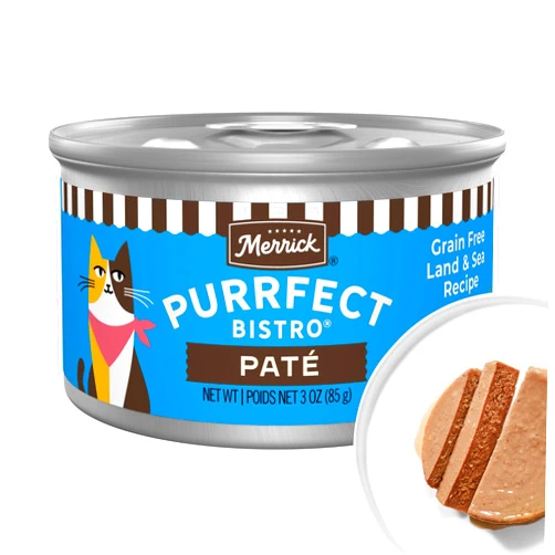 Merrick Purrfect Bistro Grain Free Premium Soft Canned Pate Adult Wet Cat Food, Surfin’ And Turfin’ Recipe - (Pack of 24) 3 oz. Cans