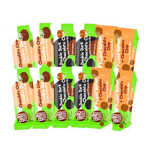 Bhu Fit BHU Foods Fit Vegan Protein Bars - Variety Pack | High Protein, Low Sugar | Organic, Plant Based, Low Carb | Keto Snacks for Adults | Individually Wrapped (12 Bars)