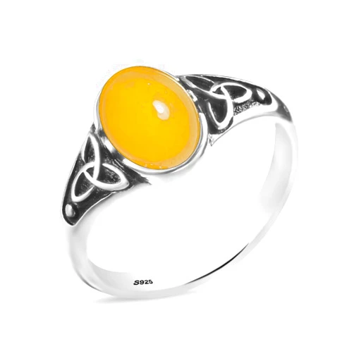 HQFJW Viking Celt Knot Oval Natural Yellow Citrine Jasper Stone Ring,Retro S925 Sterling Silver Quartz Gemstone Ring,Punk Gothic Crystal Ring for Women (A12_Citrine Jasper, 9)