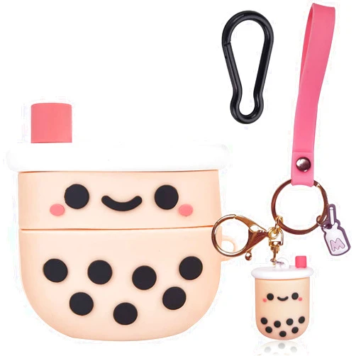 HooYiiok Cute Airpods Pro Case Cover with Keychain,Girly Pink Boba Milk Tea Silicone Protective Shockproof Compatible with AirPods Pro Charging Case for Girls