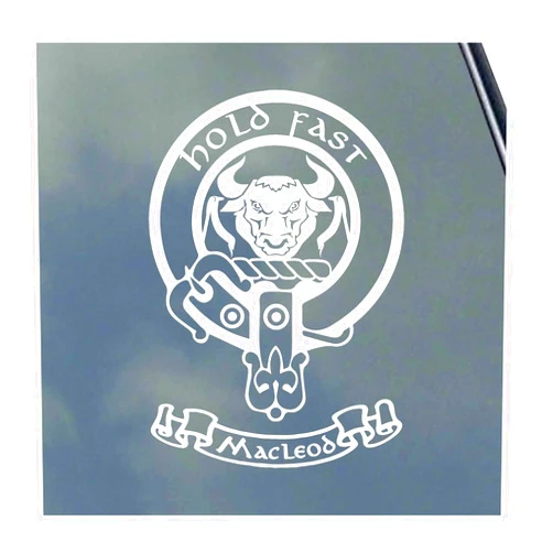 KLO Graphics MacLeod Scottish Clan Vinyl Sticker Decal Tartan with Banner Option Family, White , 4 34 inches x 6 34 inches