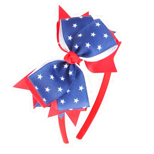 Doneace 4th of July Headband Independence Day Hair Accessories for Girls Kids Patriotic Red White and Blue Ribbon Bow Head Bopper Star Hairband Fourth July Decorations for Parade Party Favors Supplies 1PCS