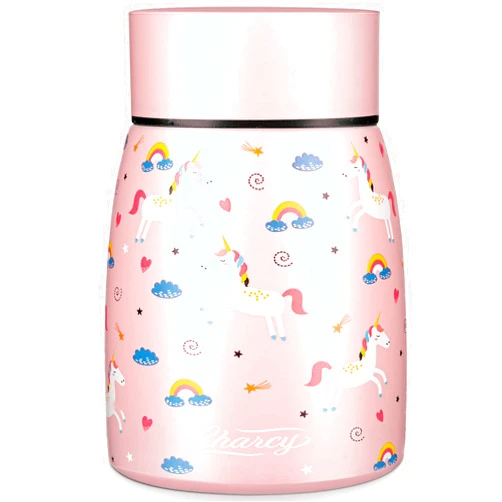 Charcy 11oz Kids Thermo for Hot Food - Soup Thermo Insulated Food Jar for Hot & Cold Food - Pink Unicorn