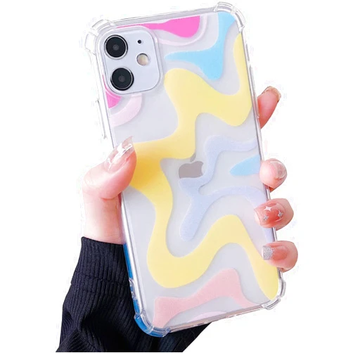 MINSCOSE Compatible with iPhone XR Clear Case,Aesthetic Simple Color Mix Pattern Design,Slim Fit Case with Air-Guard Corner Shockproof Bumper Protection Soft TPU Flexible Cover for Women Girls-Yellow